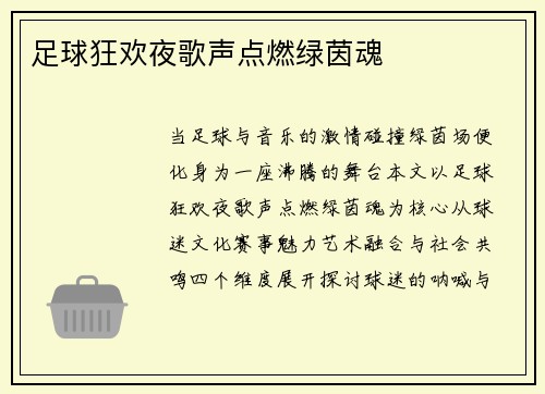 足球狂欢夜歌声点燃绿茵魂
