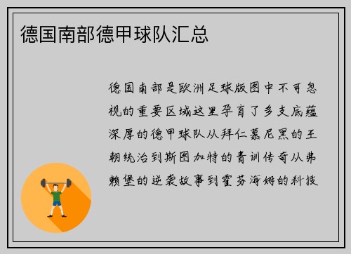 德国南部德甲球队汇总